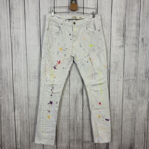 FWRD Denim Men's W36xL32 White Paint Splatter Skinny Jeans Streetwear Trendy